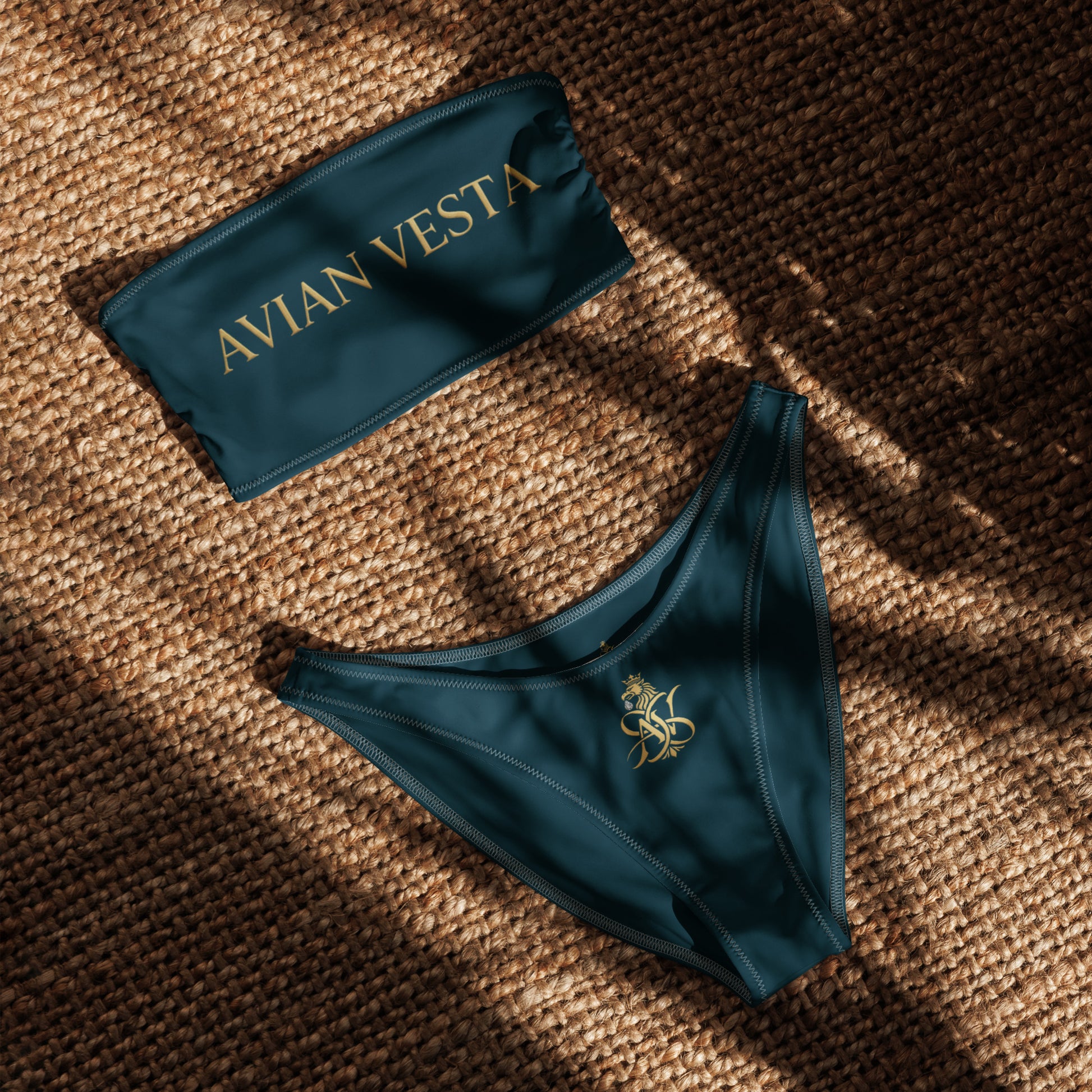 Avian Vesta Blue Whale bandeau bikini set styled for resort swimwear