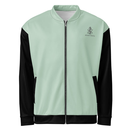 Avian Vesta Signature Edgewater Bomber jacket in Edgewater green with black sleeves and front zip closure