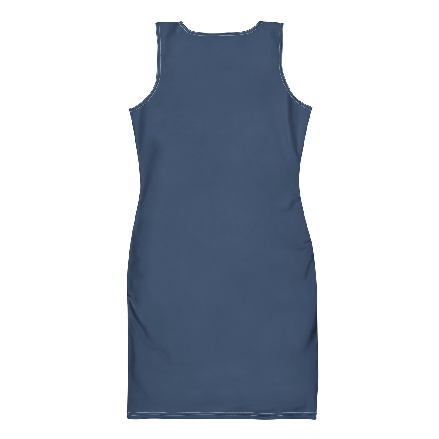 Back view of Avian Vesta Midnight Mini Dress in deep blue with minimalist design