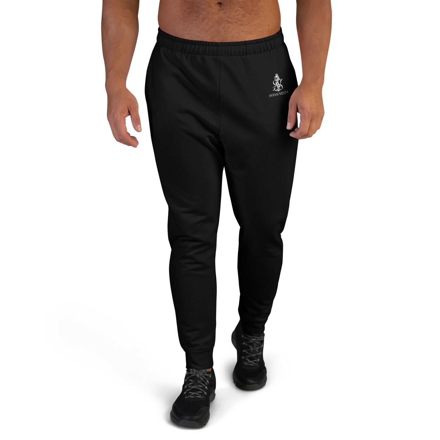 Black Avian Vesta core joggers with small crest logo on front
