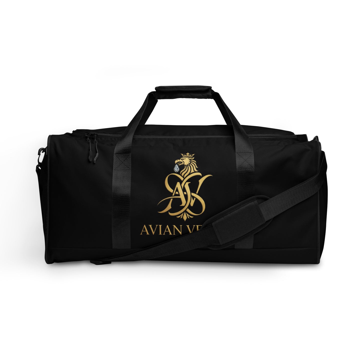 “Black Avian Vesta duffle bag with gold crest 