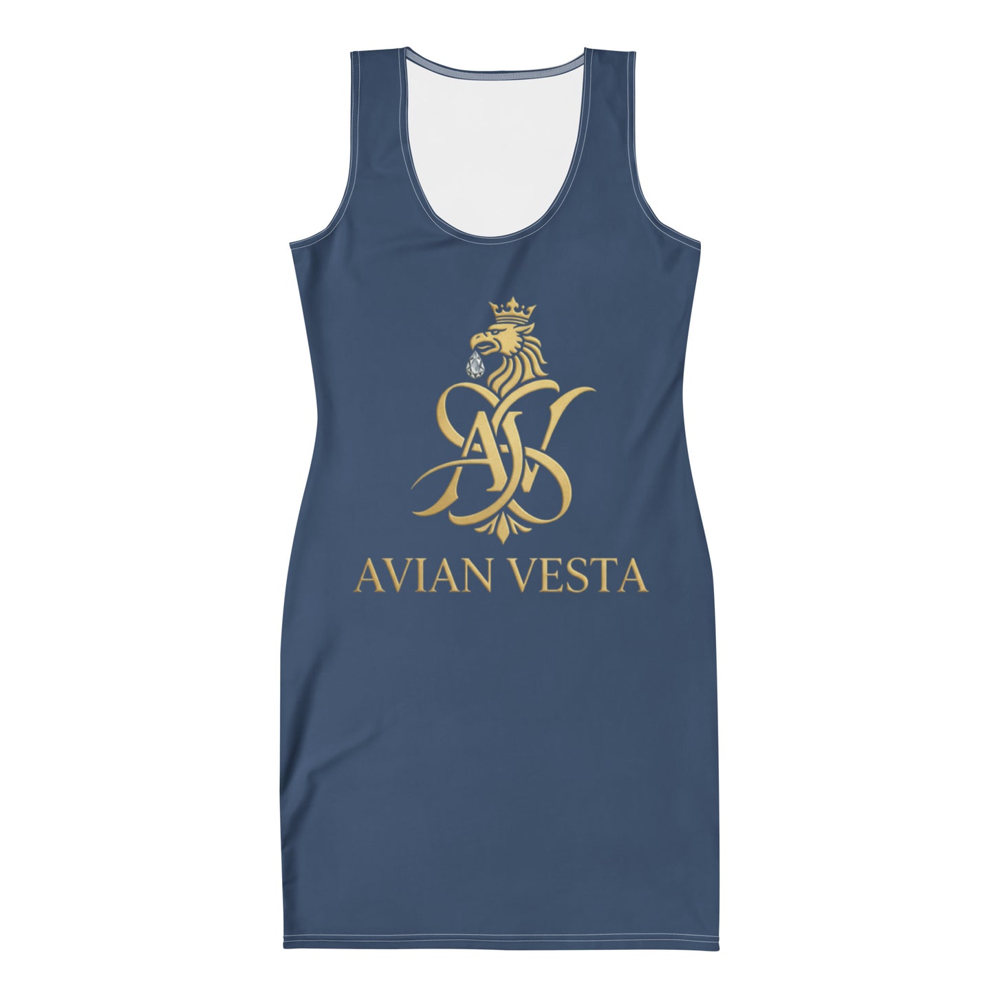 Close-up of Avian Vesta Midnight Mini Dress neckline and interior label