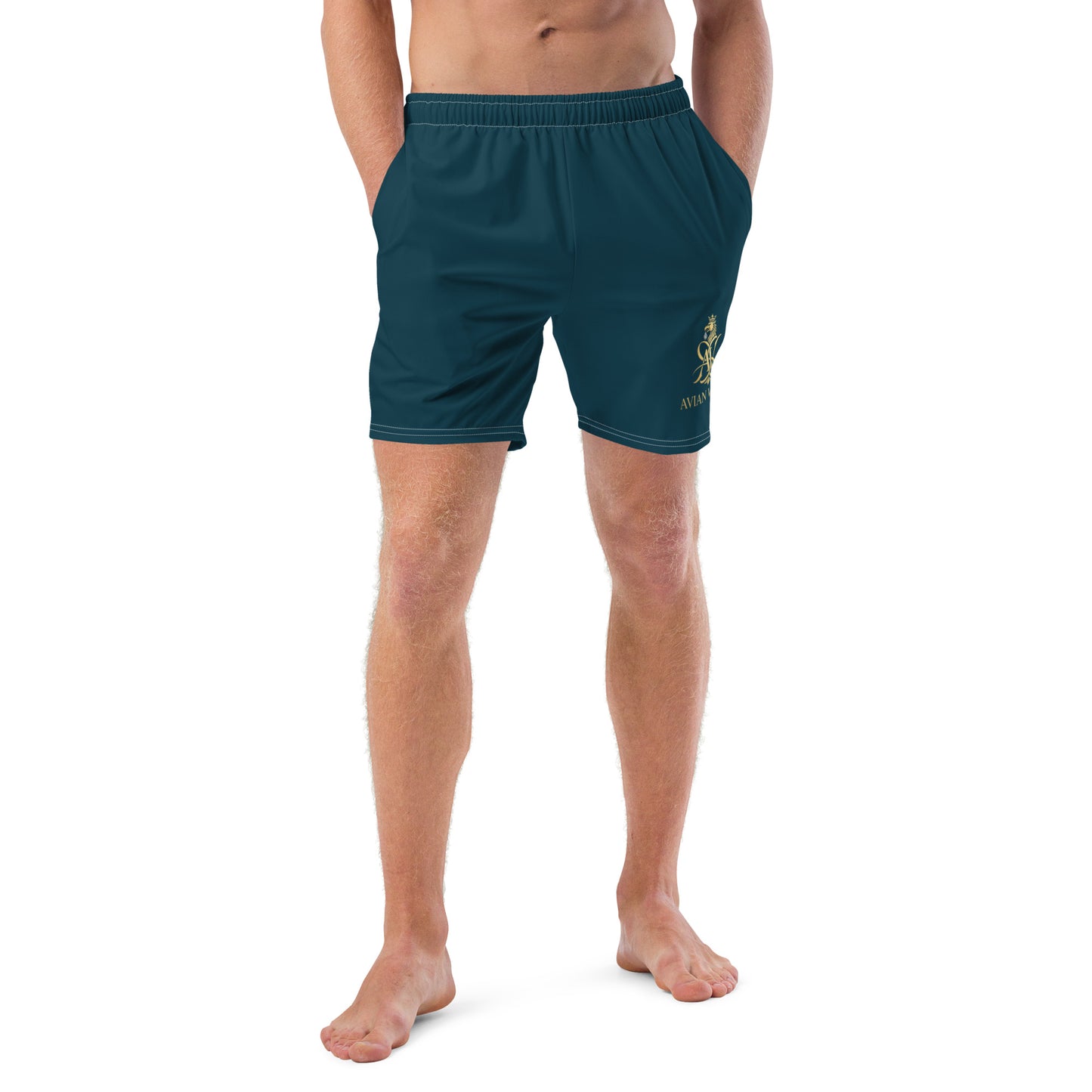 Side view of Blue Whale men’s swim trunks in Blue Whale tone

