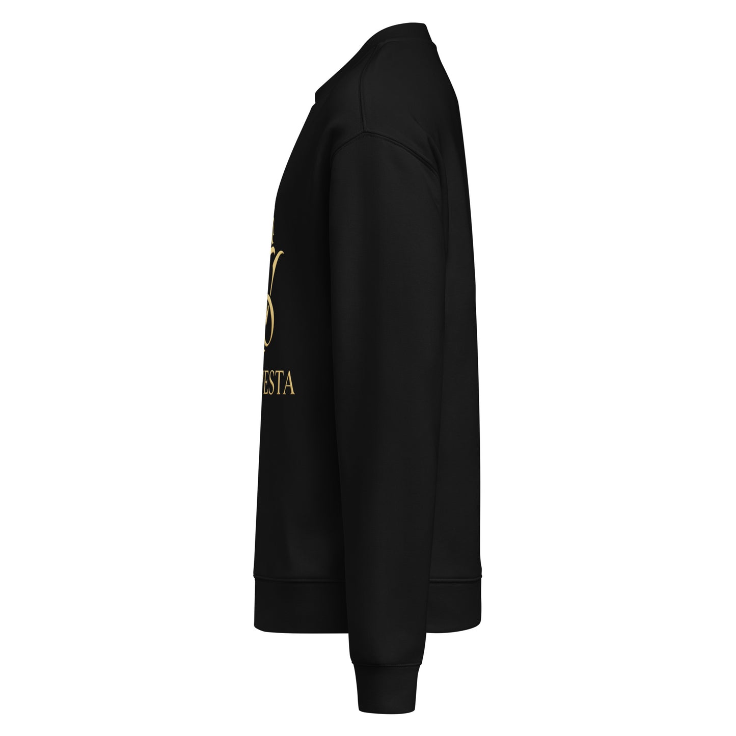 “Side profile of black Avian Vesta signature crewneck sweatshirt”